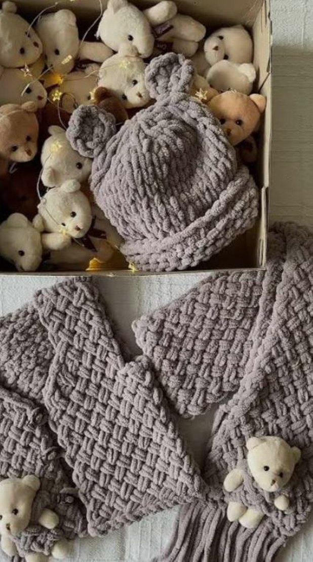 Mavi Örgülü Kalp Detaylı atkı - Görsel 4