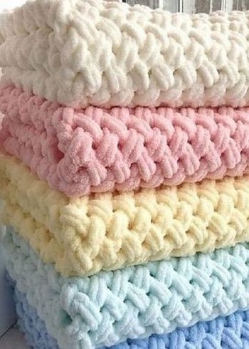 Renkli Sarı Çocuk Örgü Battaniye - Görsel 5