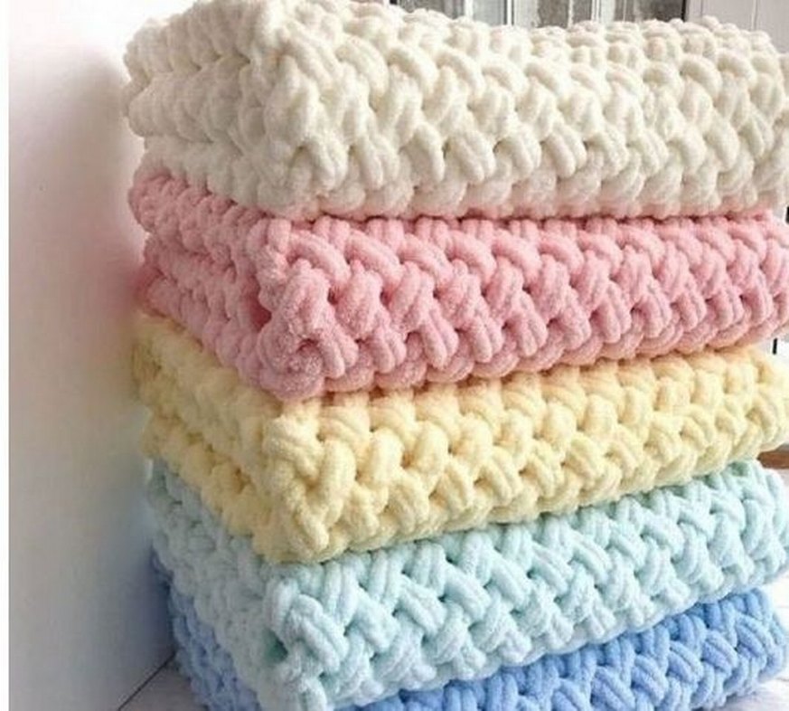 Renkli Sarı Çocuk Örgü Battaniye - Görsel 5