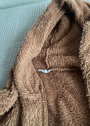 36 Beden Kahverengi Kapüşonlu kadın Peluş Ceket