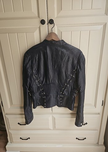 Home Store Kadın Lacivert Deri Biker Ceket