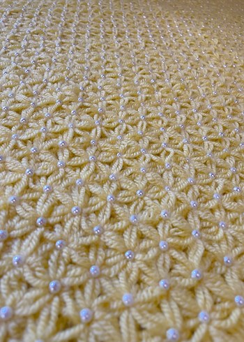 Sarı renk el örmesi Örgü Battaniye - Görsel 5