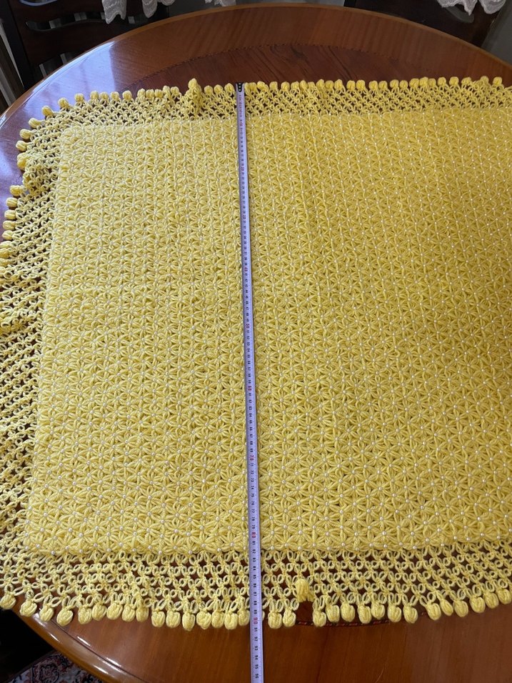 Sarı renk el örmesi Örgü Battaniye - Görsel 4