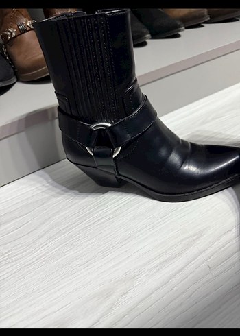 36 Beden Siyah Deri Goth Stiletto Topuklu Kadın Çizme
