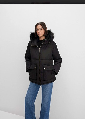 Siyah Kürklü Kadın Kış Montu - Görsel 2