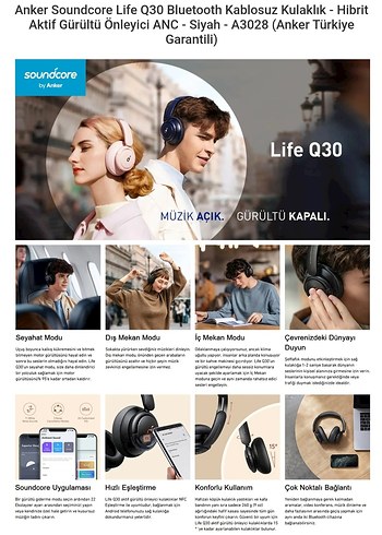 Anker Soundcore Life Q30 Kablosuz Gürültü Engelleme Kulaklık - Görsel 4