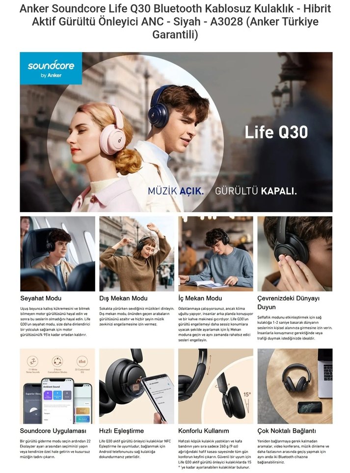 Anker Soundcore Life Q30 Kablosuz Gürültü Engelleme Kulaklık - Görsel 4