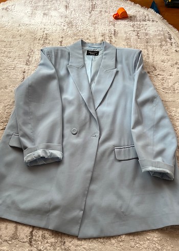 46 Beden Gri Kadın Düğmeli Midi Blazer Ceket