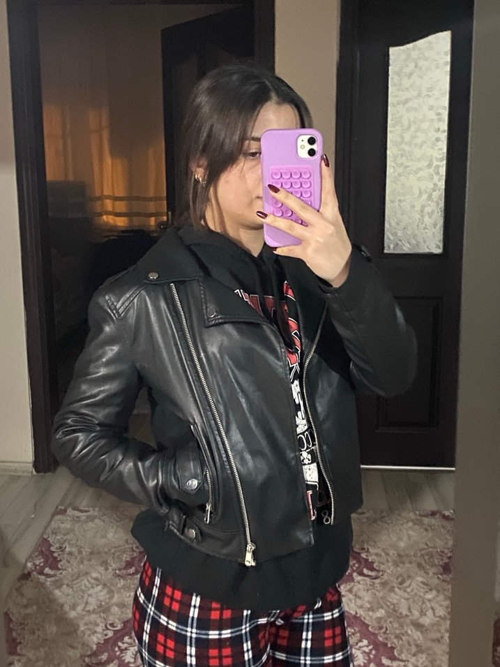 Siyah Deri Rock Punk Kadın Ceket - Görsel 3