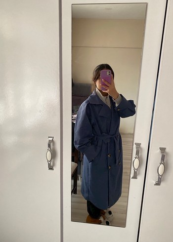 Mavi Midi Boy Kadın Trençkot - Görsel 2