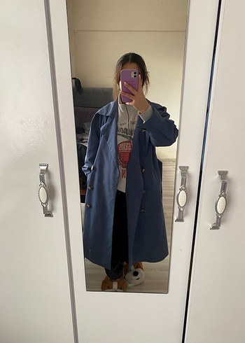 Mavi Midi Boy Kadın Trençkot - Görsel 3