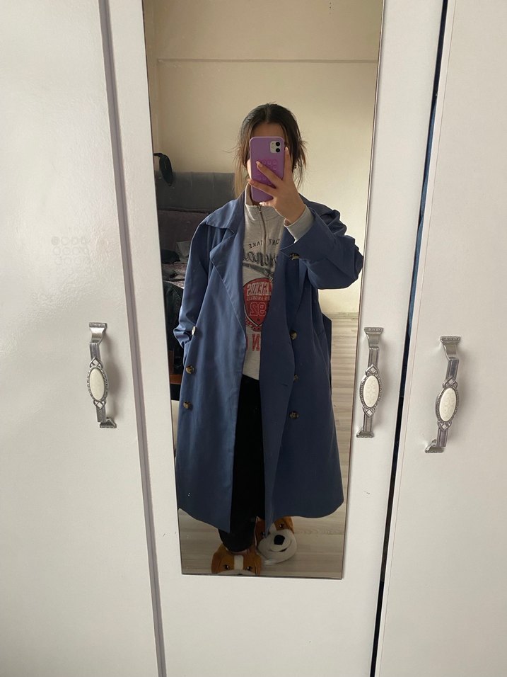 Mavi Midi Boy Kadın Trençkot - Görsel 3