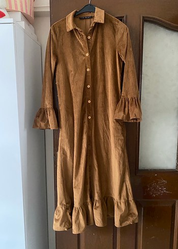 Düğmeli Uzun Kadın Süet Elbise - Görsel 2