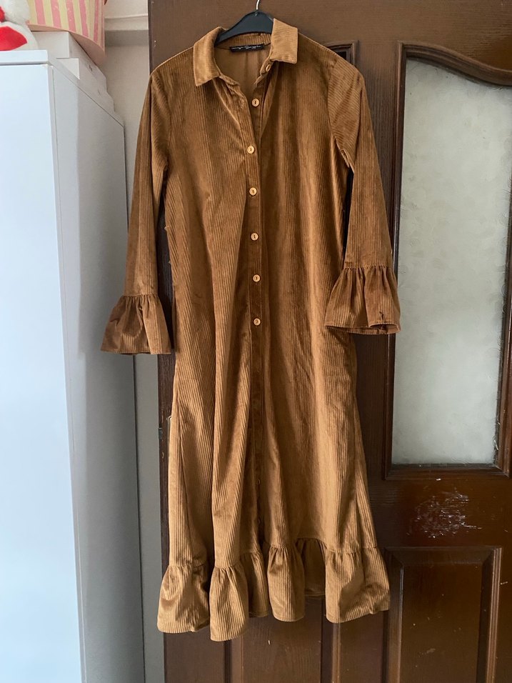 Düğmeli Uzun Kadın Süet Elbise - Görsel 2