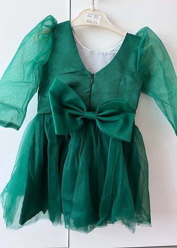 Yeşil Uzun Kollu Kız Çocuk Elbise - Görsel 3