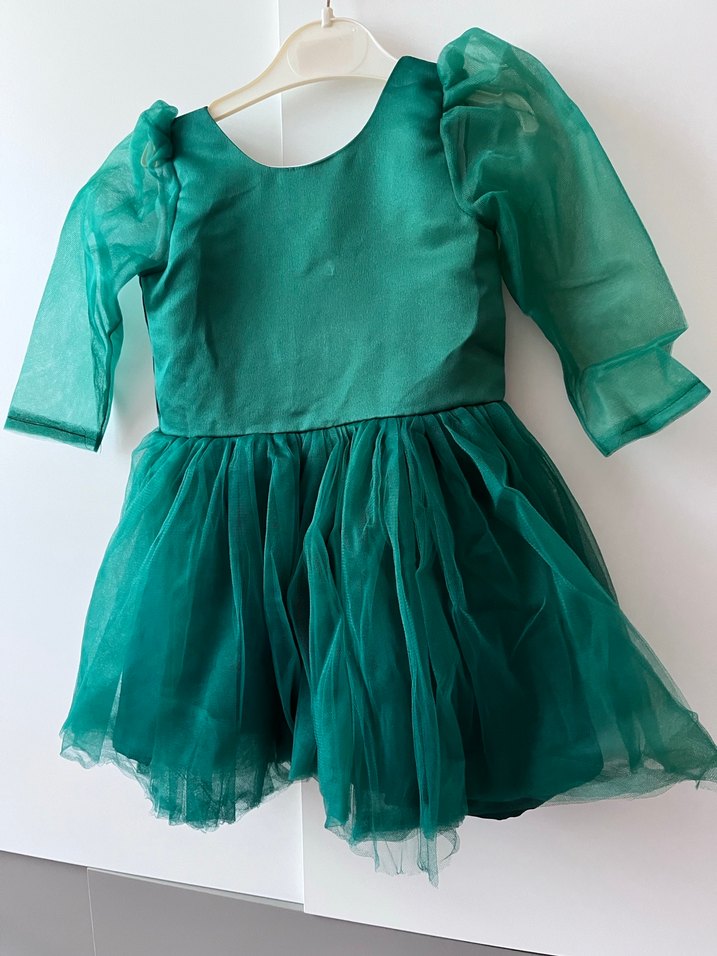 Yeşil Uzun Kollu Kız Çocuk Elbise - Görsel 2