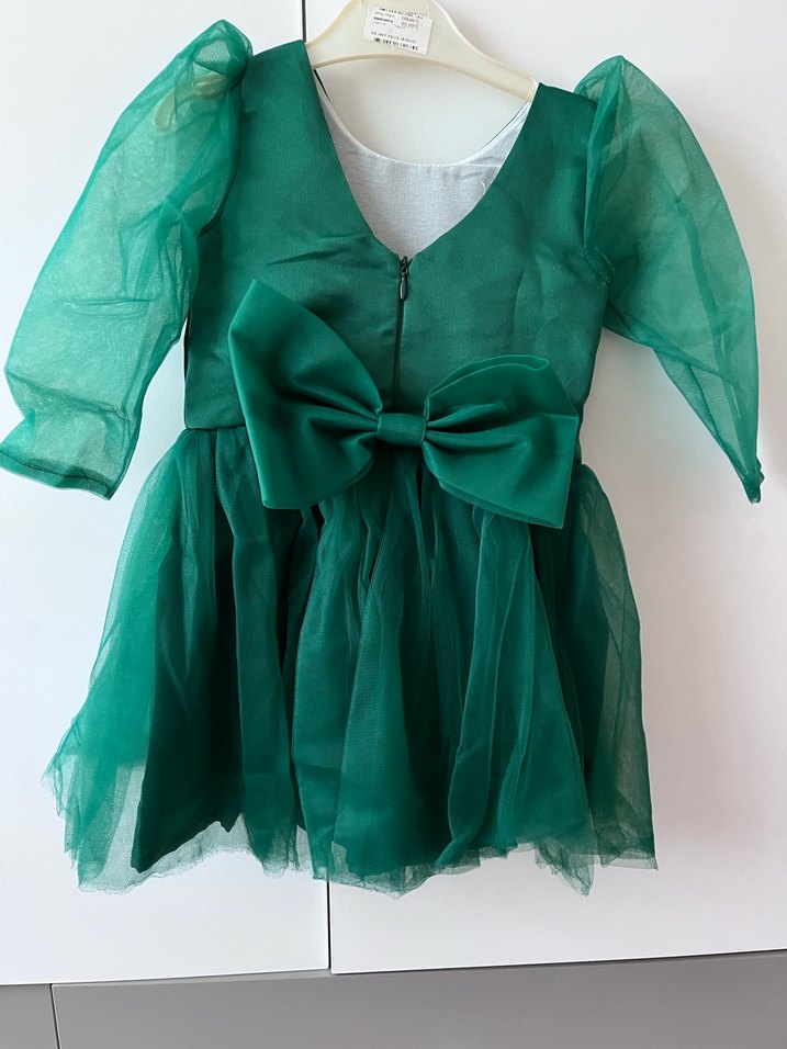 Yeşil Uzun Kollu Kız Çocuk Elbise - Görsel 4