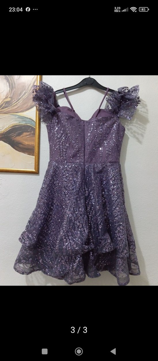 Parlak Mor Straplez Mini Dantel Elbise - Görsel 2