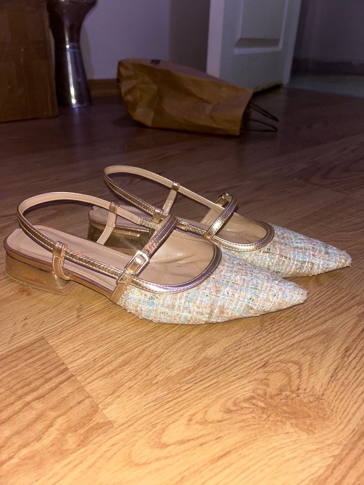 Bej Tokalı Stiletto Topuklu Kadın Babet - Görsel 3