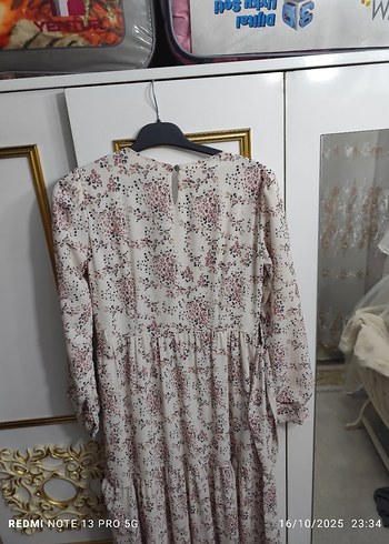 Bej Bohem Uzun Kollu Salaş Elbise - Görsel 4