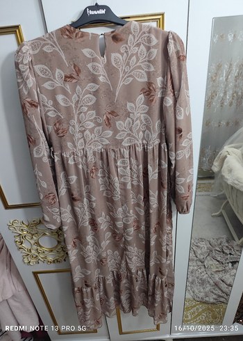 Bej Bohem Uzun Kollu Salaş Elbise - Görsel 2