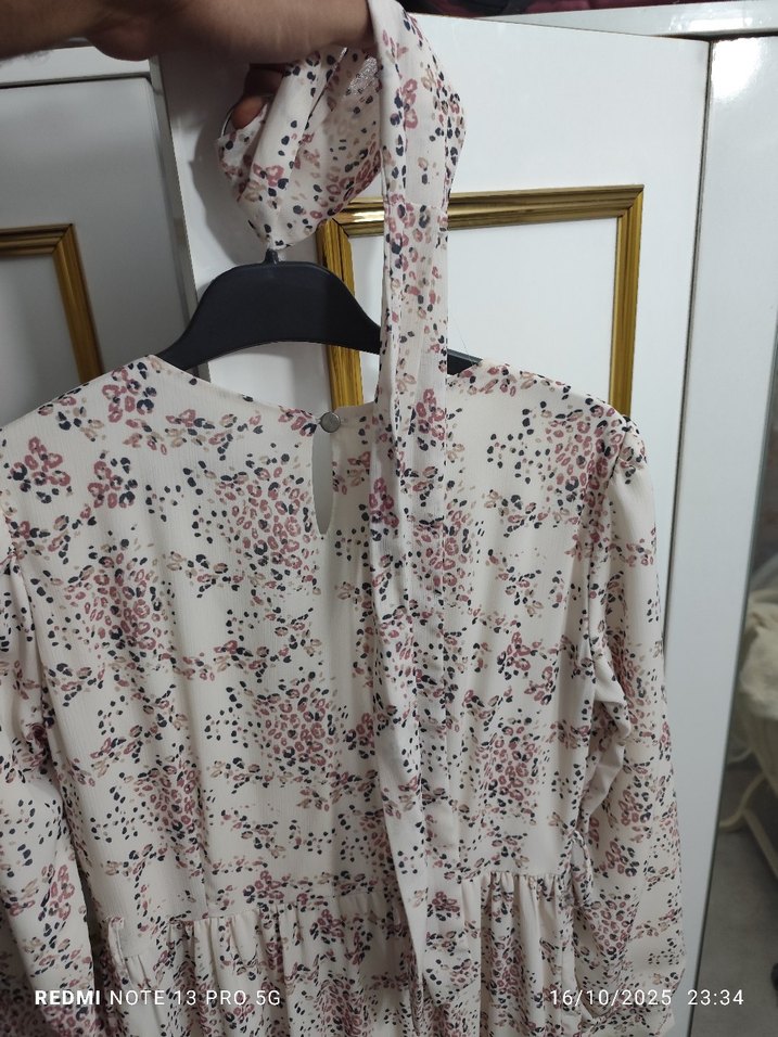 Bej Bohem Uzun Kollu Salaş Elbise - Görsel 5