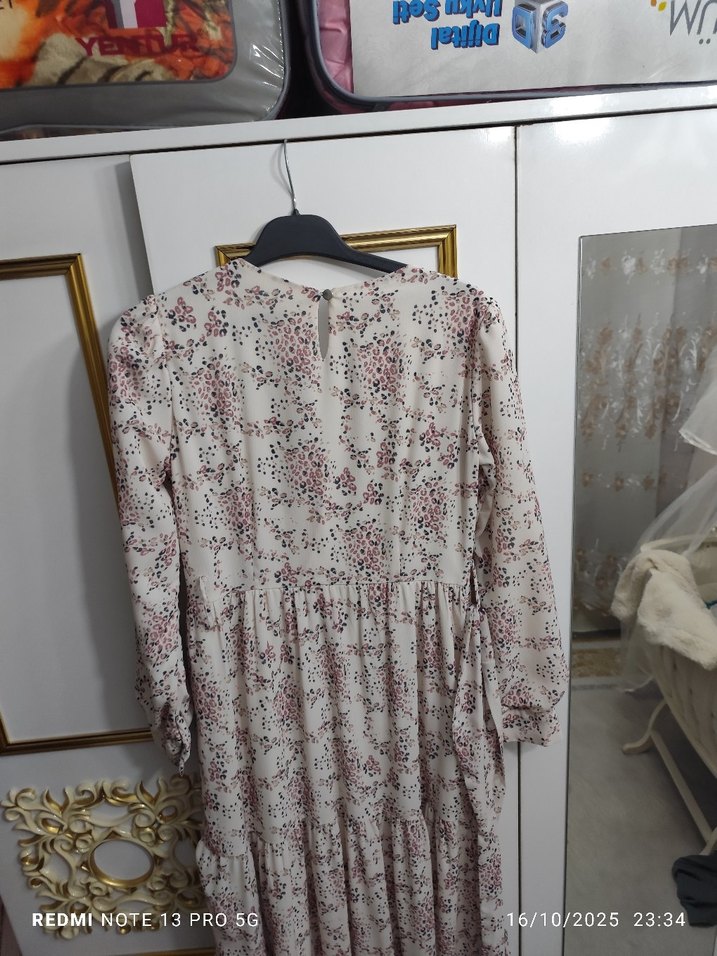 Bej Bohem Uzun Kollu Salaş Elbise - Görsel 4