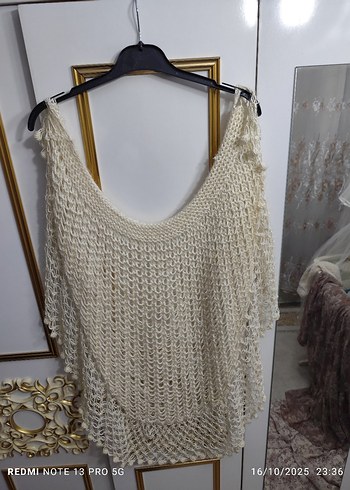 Beyaz Örgü Bohem Kadın Şal - Görsel 3