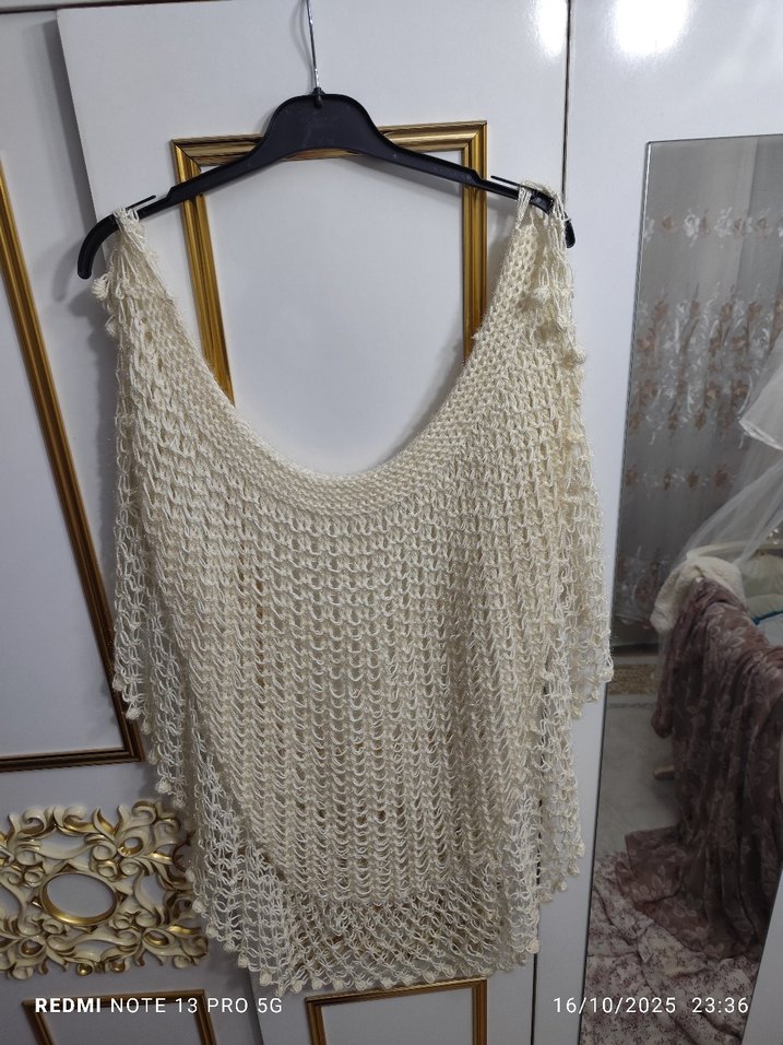 Beyaz Örgü Bohem Kadın Şal - Görsel 3