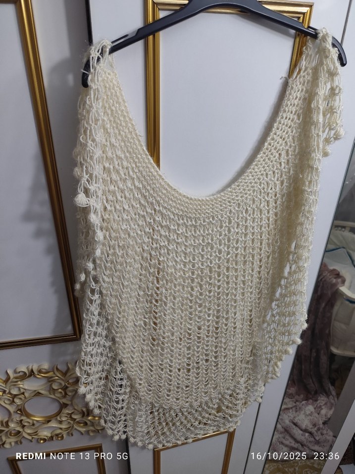 Beyaz Örgü Bohem Kadın Şal - Görsel 2