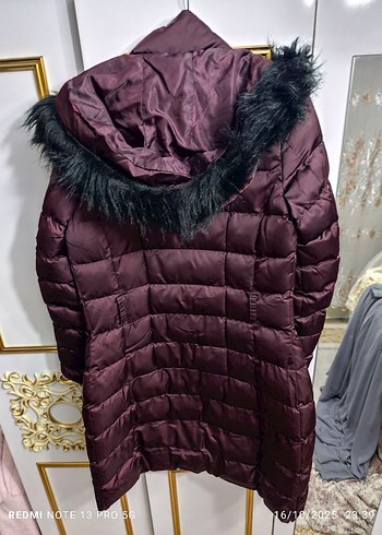 Bordo Kürklü Kadın Kışlık Mont - Görsel 3