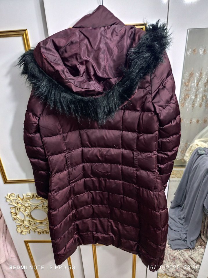 Bordo Kürklü Kadın Kışlık Mont - Görsel 3