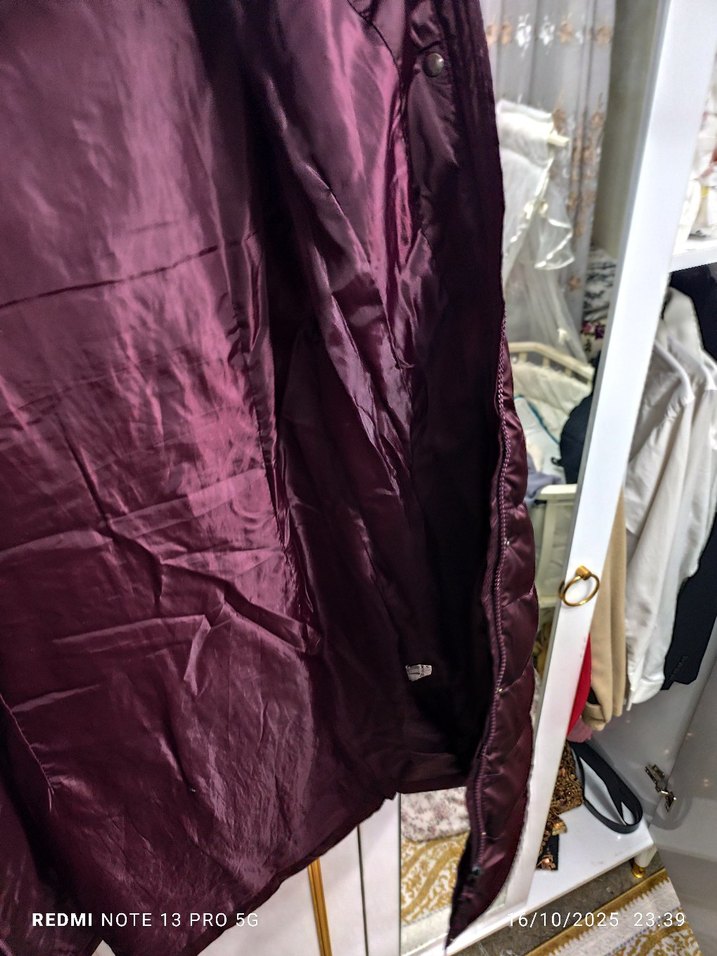 Bordo Kürklü Kadın Kışlık Mont - Görsel 5