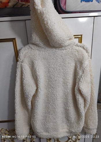 Kadın Beyaz Peluş Fermuarlı Ceket - Görsel 3