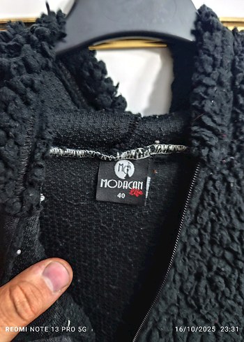 Siyah Peluş Kadın Kapüşonlu Ceket - Görsel 4