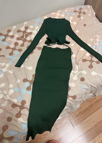 Uzun Turkuaz Triko Kadın etek bluz takım - Görsel 5