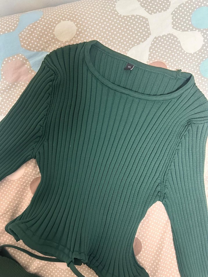 Uzun Turkuaz Triko Kadın etek bluz takım - Görsel 3