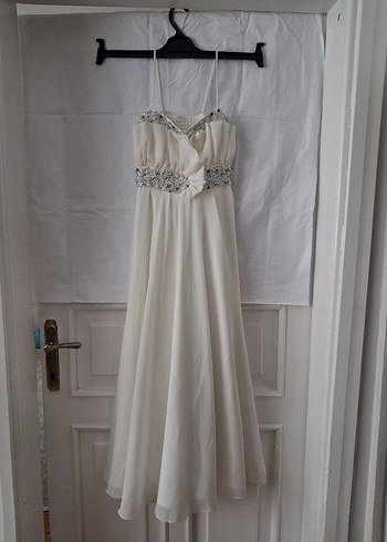 Straplez Mini Uzun Beyaz Gelinlik - Görsel 4