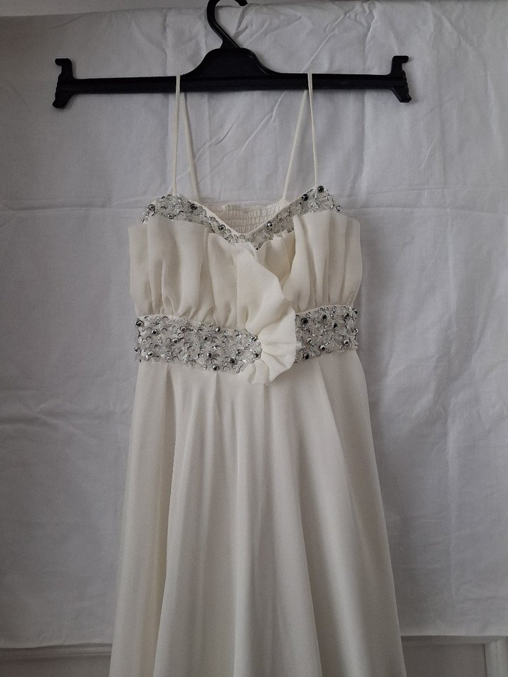 Straplez Mini Uzun Beyaz Gelinlik - Görsel 3