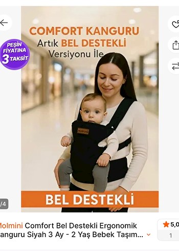 Molmini Plus Siyah Bel Destekli Kanguru - Görsel 4