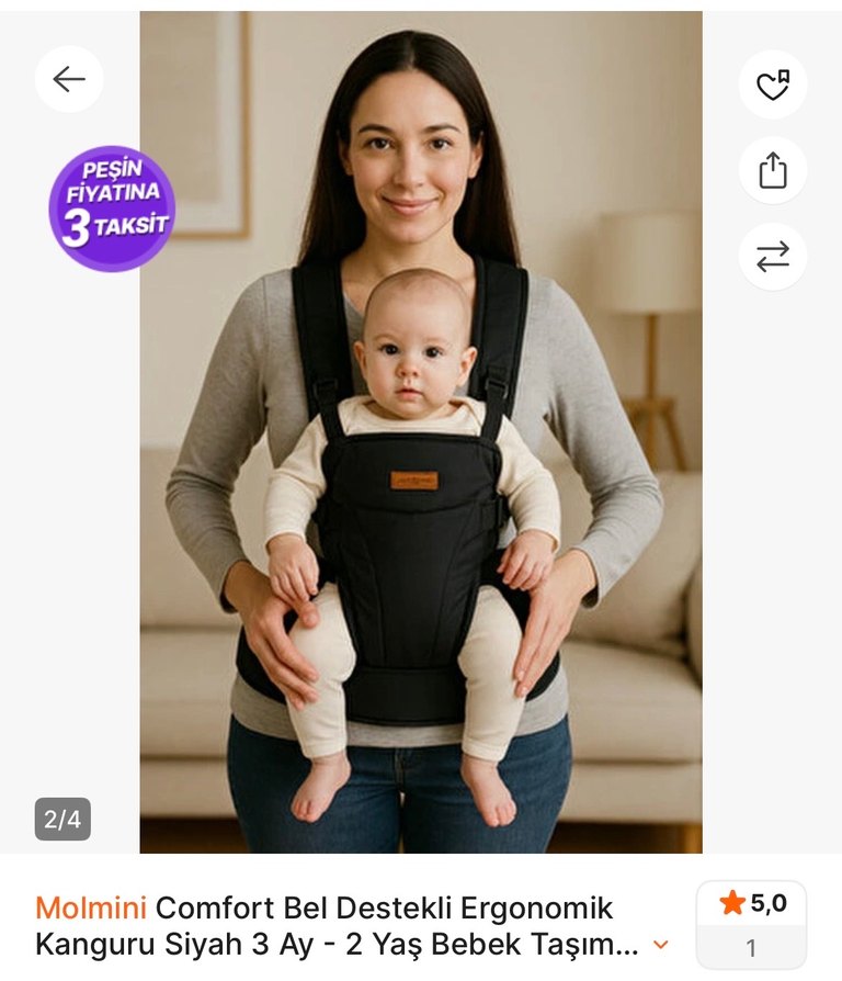 Molmini Plus Siyah Bel Destekli Kanguru - Görsel 2