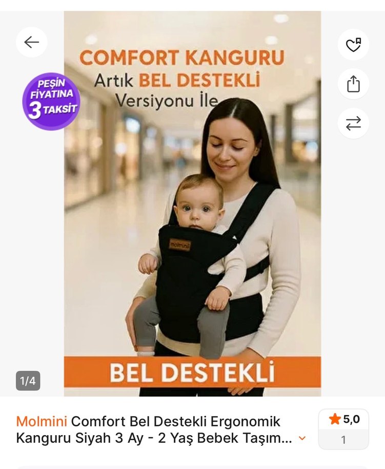 Molmini Plus Siyah Bel Destekli Kanguru - Görsel 4