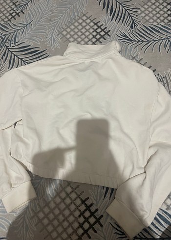 Beyaz Pamuklu Polo Yaka Kadın Sweatshirt - Görsel 5