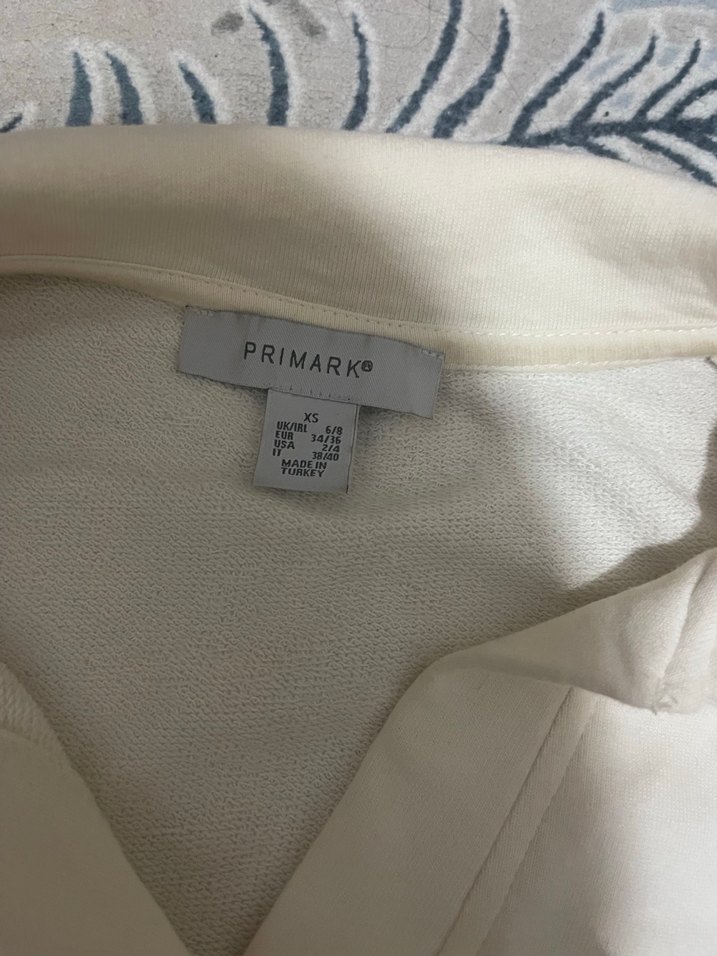 Beyaz Pamuklu Polo Yaka Kadın Sweatshirt - Görsel 4