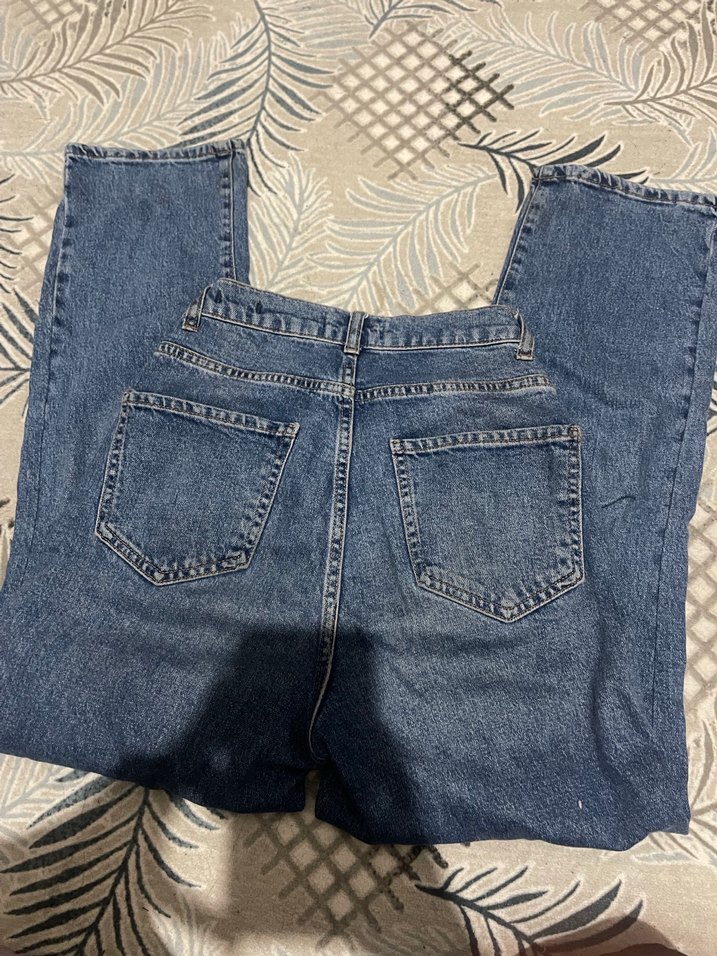 Kadın Mavi Denim Bol Kesim Kot Pantolon - Görsel 5