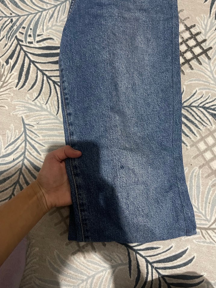 Kadın Mavi Denim Bol Kesim Kot Pantolon - Görsel 3