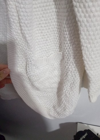 Beyaz Örgü Kadın Hırka Uzun Kollu - Görsel 2