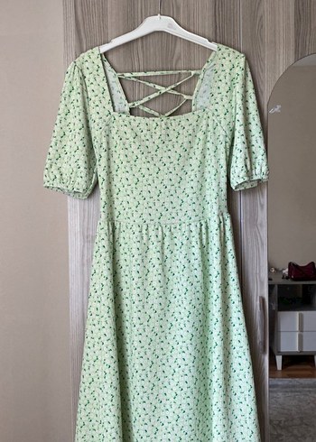 Yeşil Bağcıklı Vintage Elbise