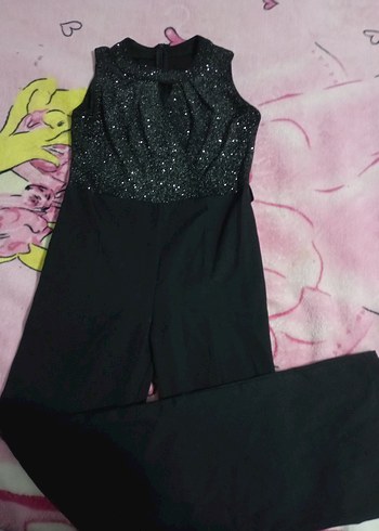 Siyah Payetli Uzun Kadın Tulum - Görsel 2