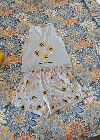 Kadın Gri Baskılı Mini Askısız Pijama Takımı